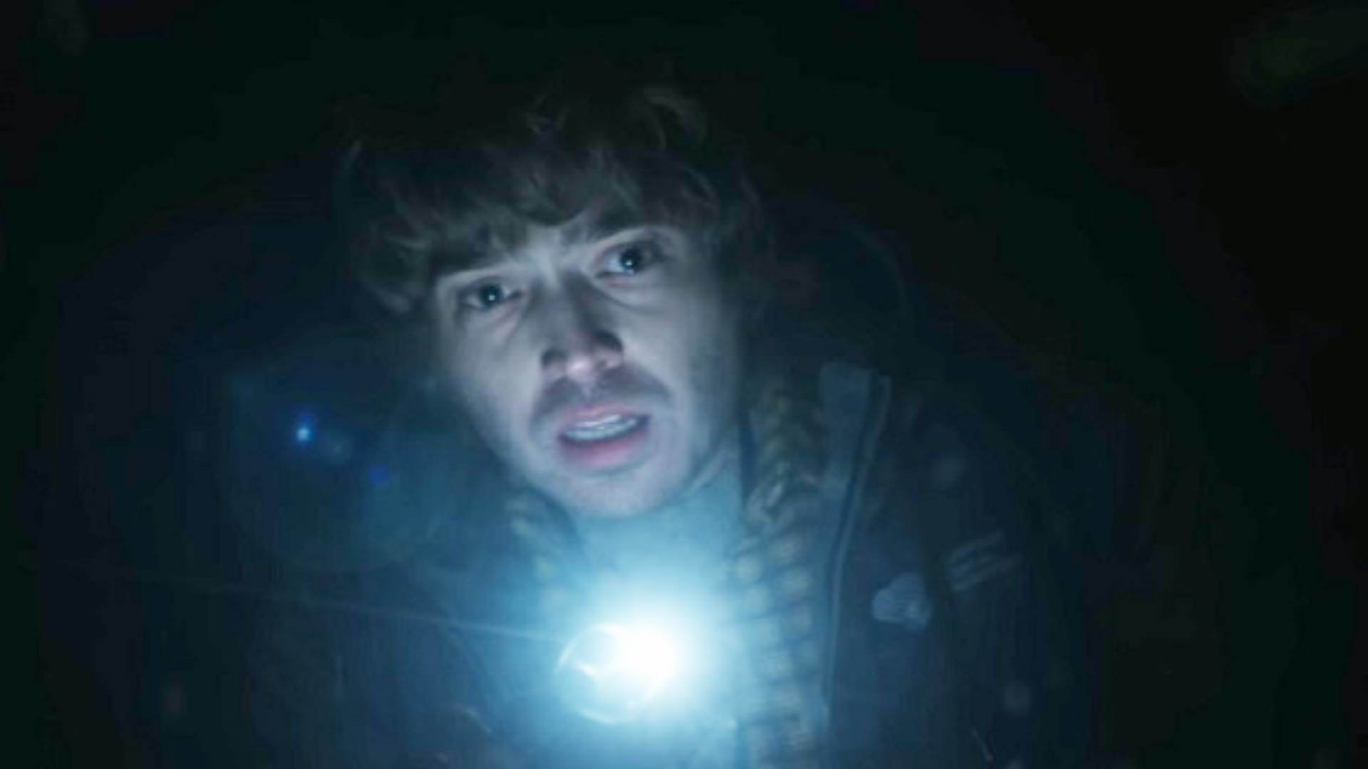 Austin Abrams as Bryan in the sewers below Racoon City in the Resident Evil movie