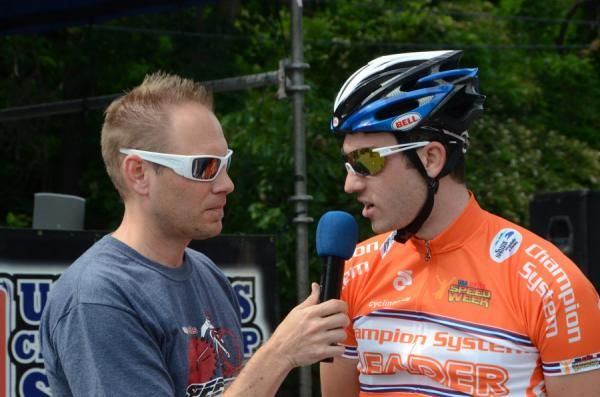 USA CRITS leader Jake Keough (UnitedHealthcare) gives an interview before the men's race.