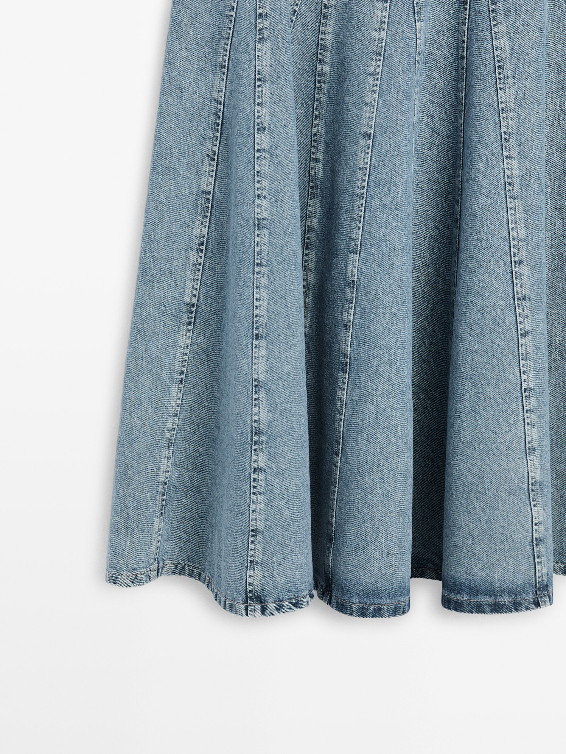 Denim Godet Midi Skirt
