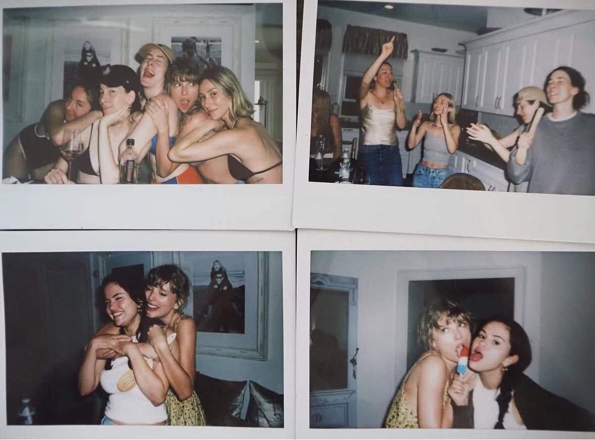 Polaroids from Taylor Swift's Instagram account, where she wears a Christy Dawn dress