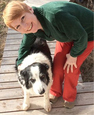 Christine Harris, professor of psychology at UC San Diego, with Samwise, one of three border collies to inspire the study on dog jealousy.