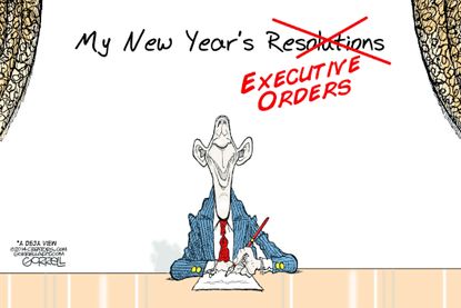 Obama cartoon U.S. President Obama New Year executive orders