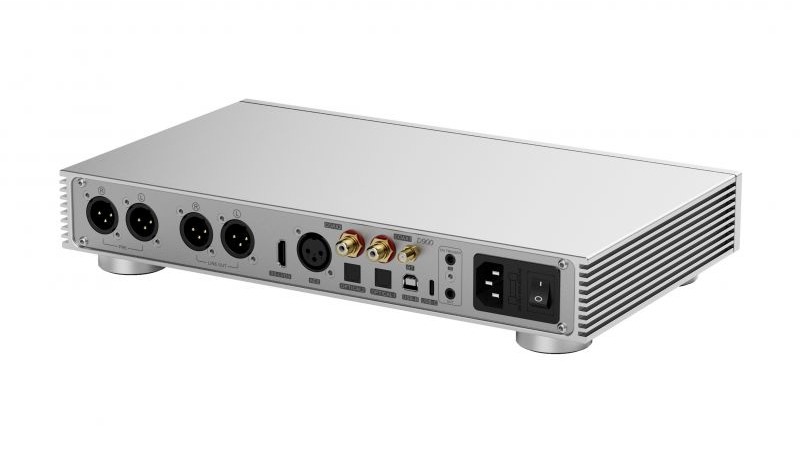 Topping D900 DAC/preamplifier rear panel shot on a white background