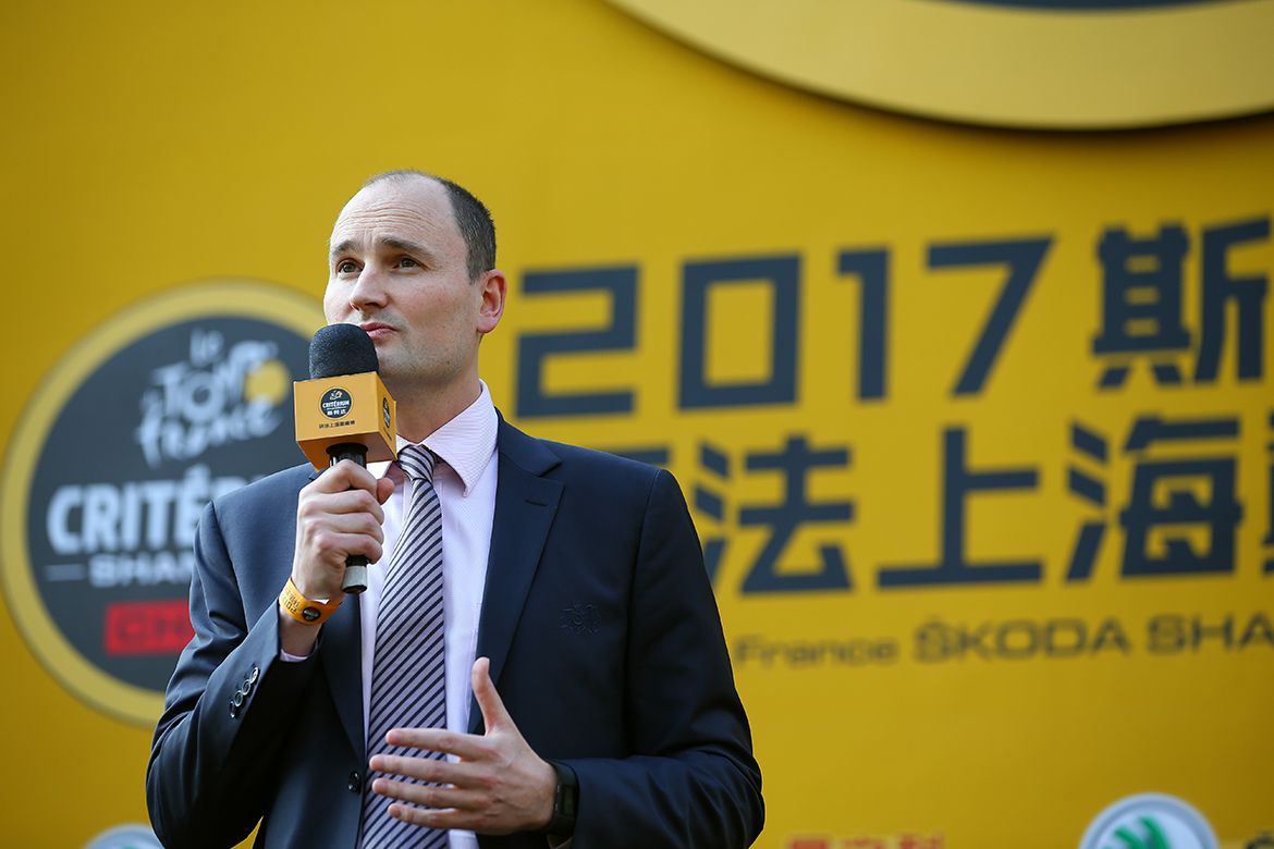 ASO CEO Jean Etienne Amaury makes a short speech