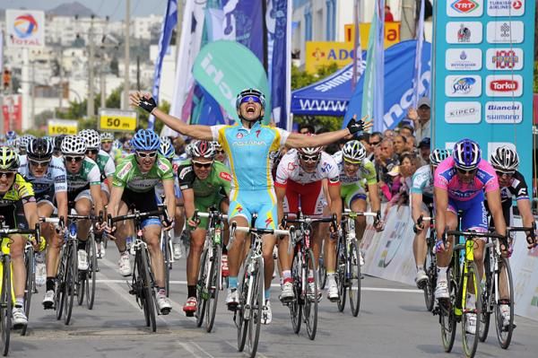 Valentin Iglinskiy (Astana) celebrates his victory in stage 3 of the Presidential Cycling Tour of Turkey.