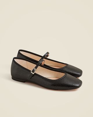 Quinn Square-Toe Mary Jane Flats in Snake-Embossed Leather