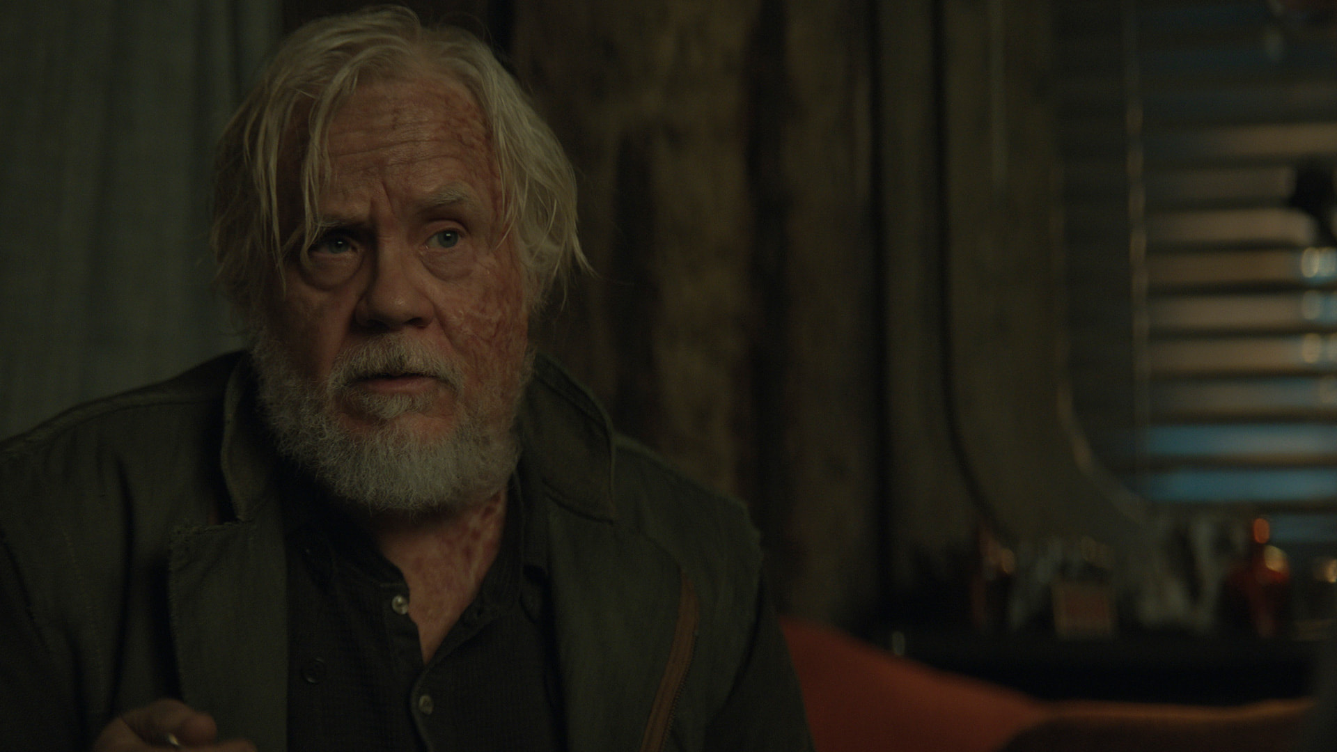 a grizzled bearded man with white hair