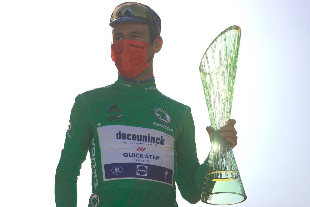 PARIS, FRANCE - JULY 18: Mark Cavendish of The United Kingdom and Team Deceuninck - Quick-Step Green Points Jersey celebrates at podium during the 108th Tour de France 2021, Stage 21 a 108,4km stage from Chatou to Paris Champs-&Atilde;lys&Atilde;&copy;es / @LeTour / #TDF2021 / on July 18, 2021 in Paris, France. (Photo by Chris Graythen/Getty Images)
