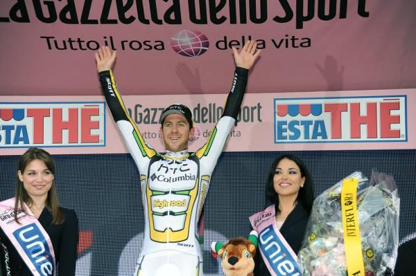 Matthew Goss (HTC-Columbia) celebrates his first Giro d'Italia stage win