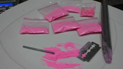 Bags of pink cocaine are seen in Medellin, Colombia, following a drug bust. 