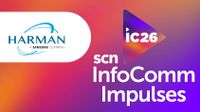The SCN InfoComm Impulses banner with the HARMAN logo. 