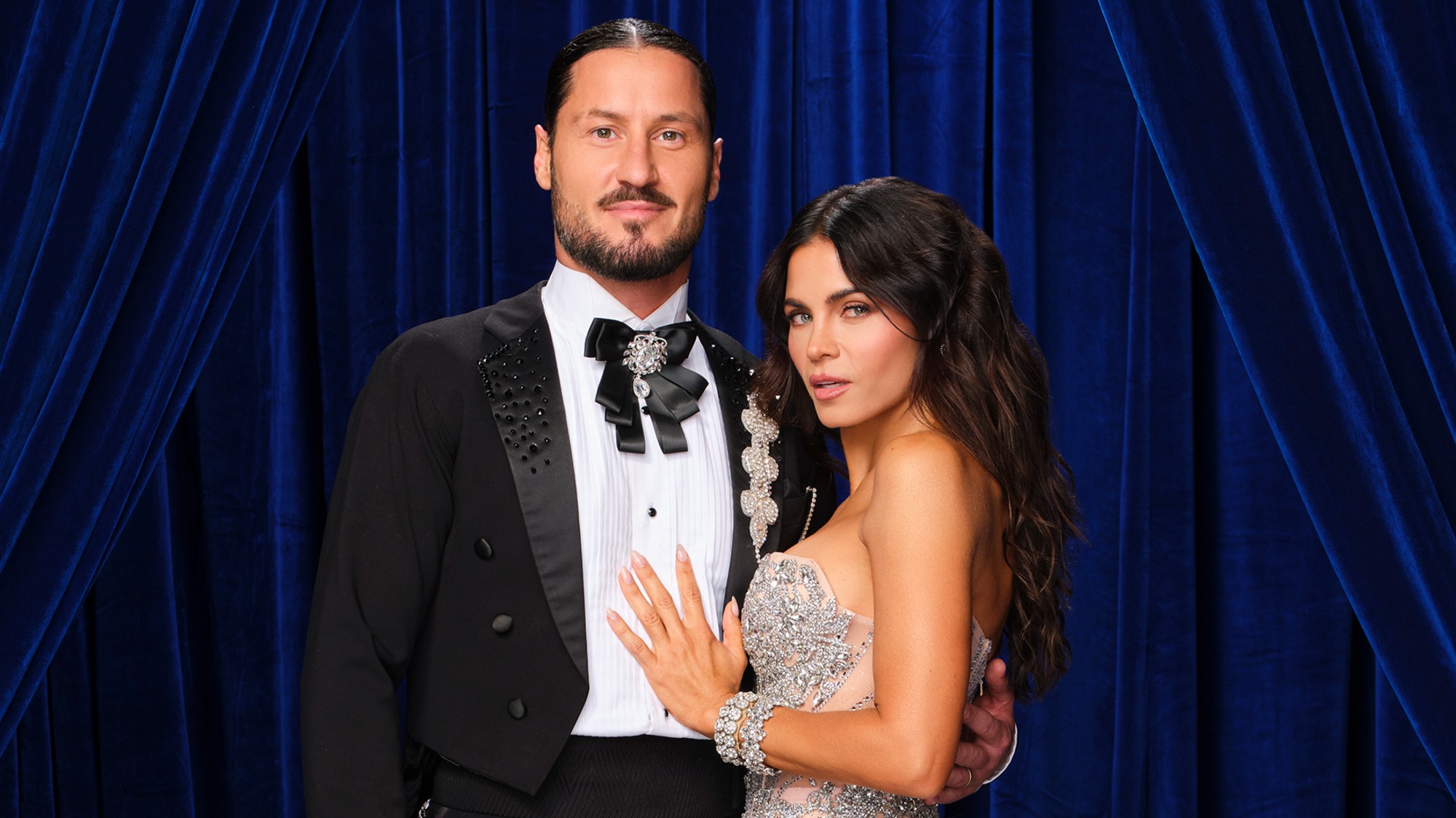 Val Chmerkovskiy and Jenna Dewan standing together for Dancing with the Stars. 