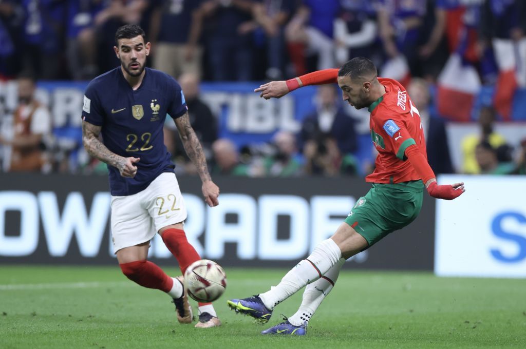 Randal Kolo Muani of France scores the team&#039;s second goal during the FIFA World Cup Qatar 2022 semi final match between France and Morocco.