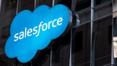 Salesforce logo pictured on a sign at the company's headquarters in San Francisco, USA. 