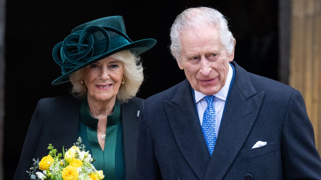 King Charles III and Queen Camilla attend the Easter Service at Windsor Castle on March 31, 2024 in Windsor, England. 