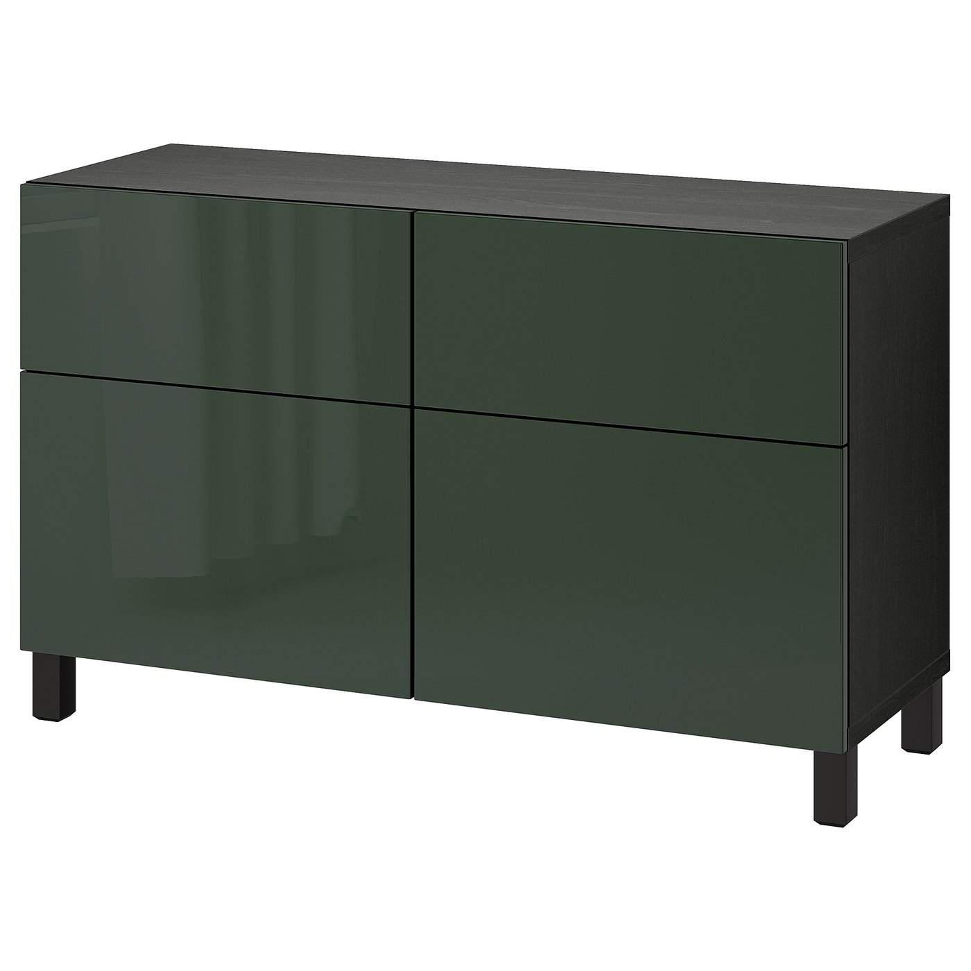 Best&amp;Aring; Storage Combination W Doors/drawers - Black-Brown Selsviken/stubbarp/high-Gloss Dark Olive-Green 120x42x74 Cm