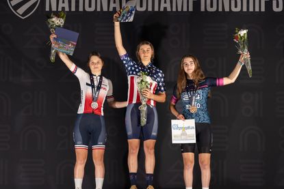 Landrie Mclain (Walmart Oz Development) took the top step of the women's junior 17-18 podium for winning the criterium at Road Nats on May 16, 2024