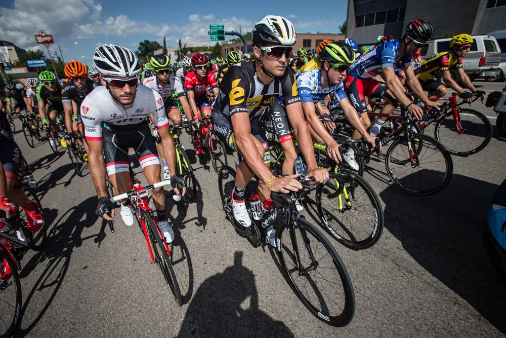Riders head out of downtown Salt Lake.
