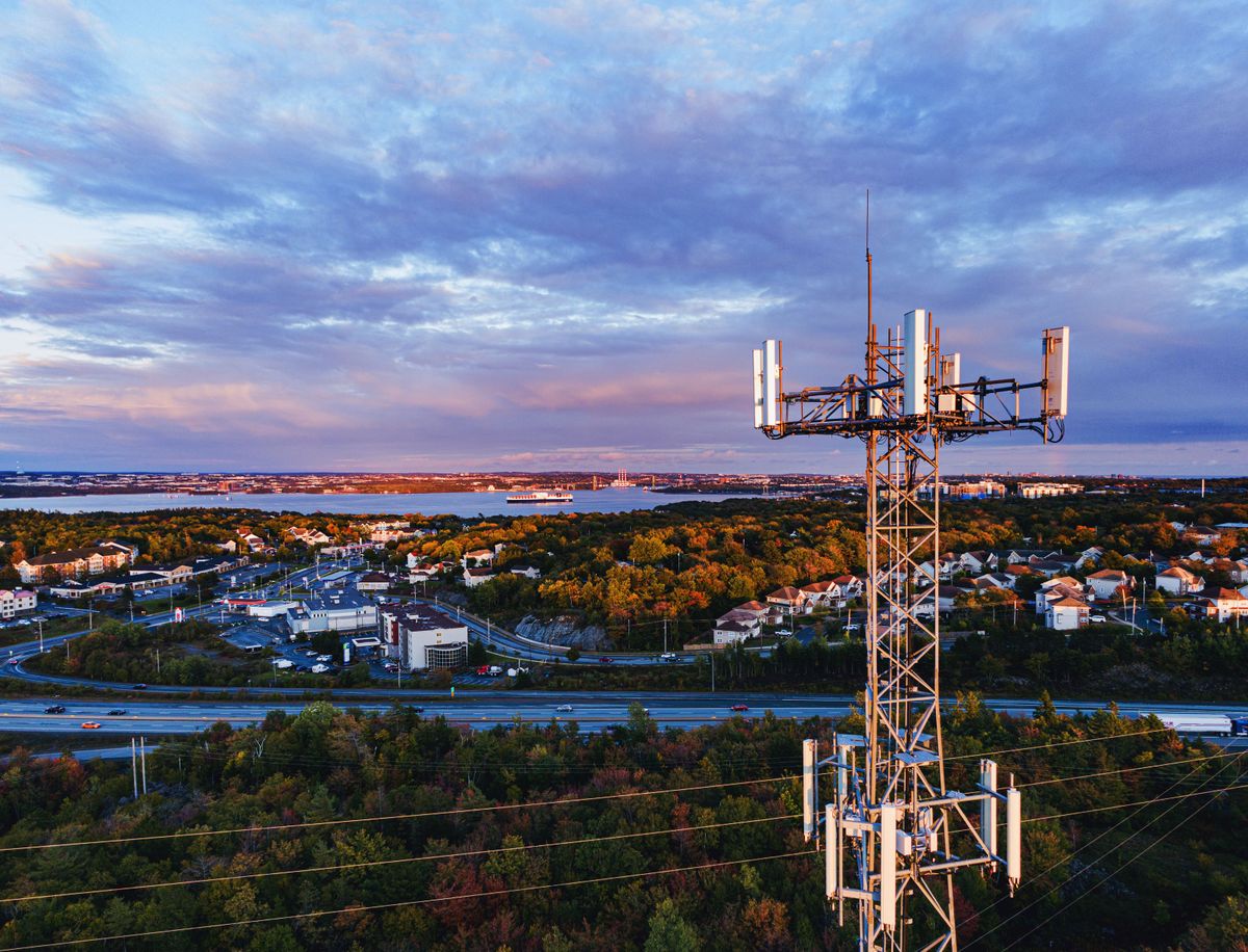 A cellular tower overlooking towers