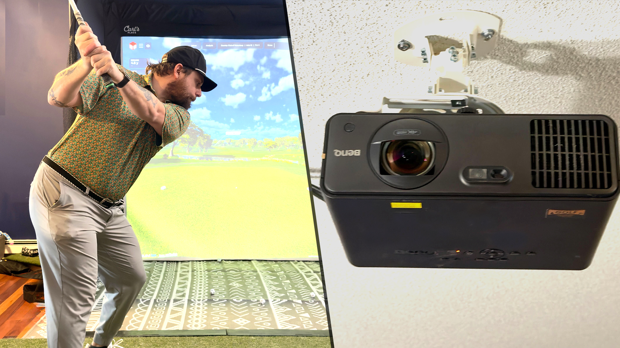 A golf swing on the left and the BenQ Projector on the right