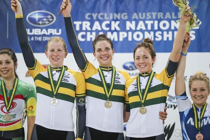 Western Australia on the podium for the women's team pursuit.