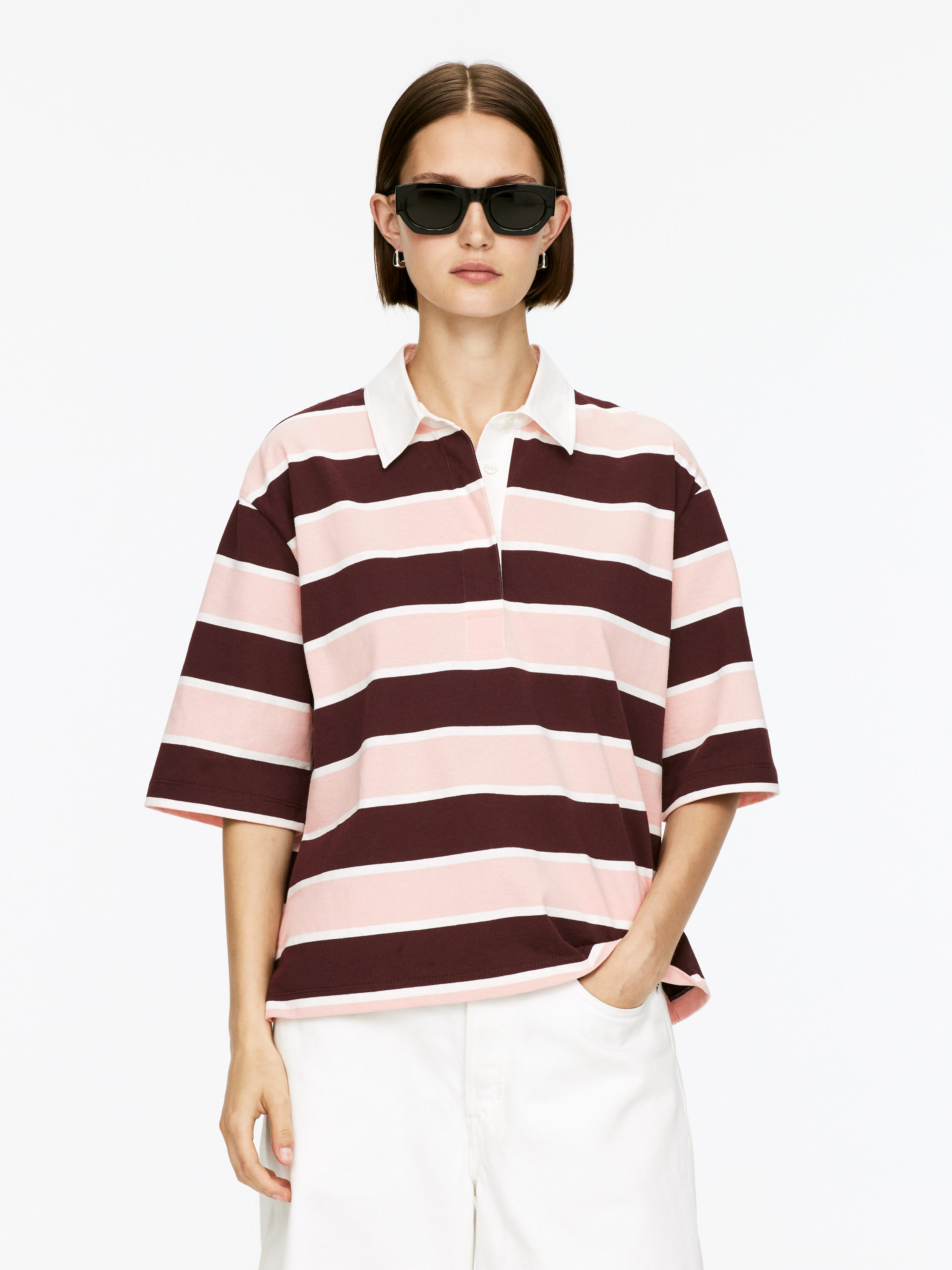 Short-Sleeve Polo Shirt – Dark Red/pink – Women – Arket Gb
