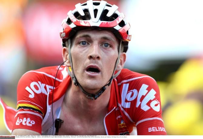 Jurgen Van Den Broeck looks up a the clock after losing time