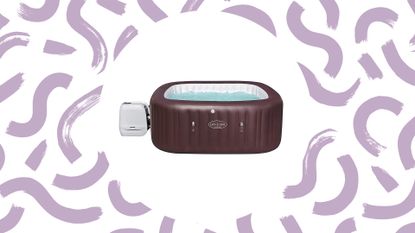 Lay-Z-Spa inflatable hot tub with purple swirl design background