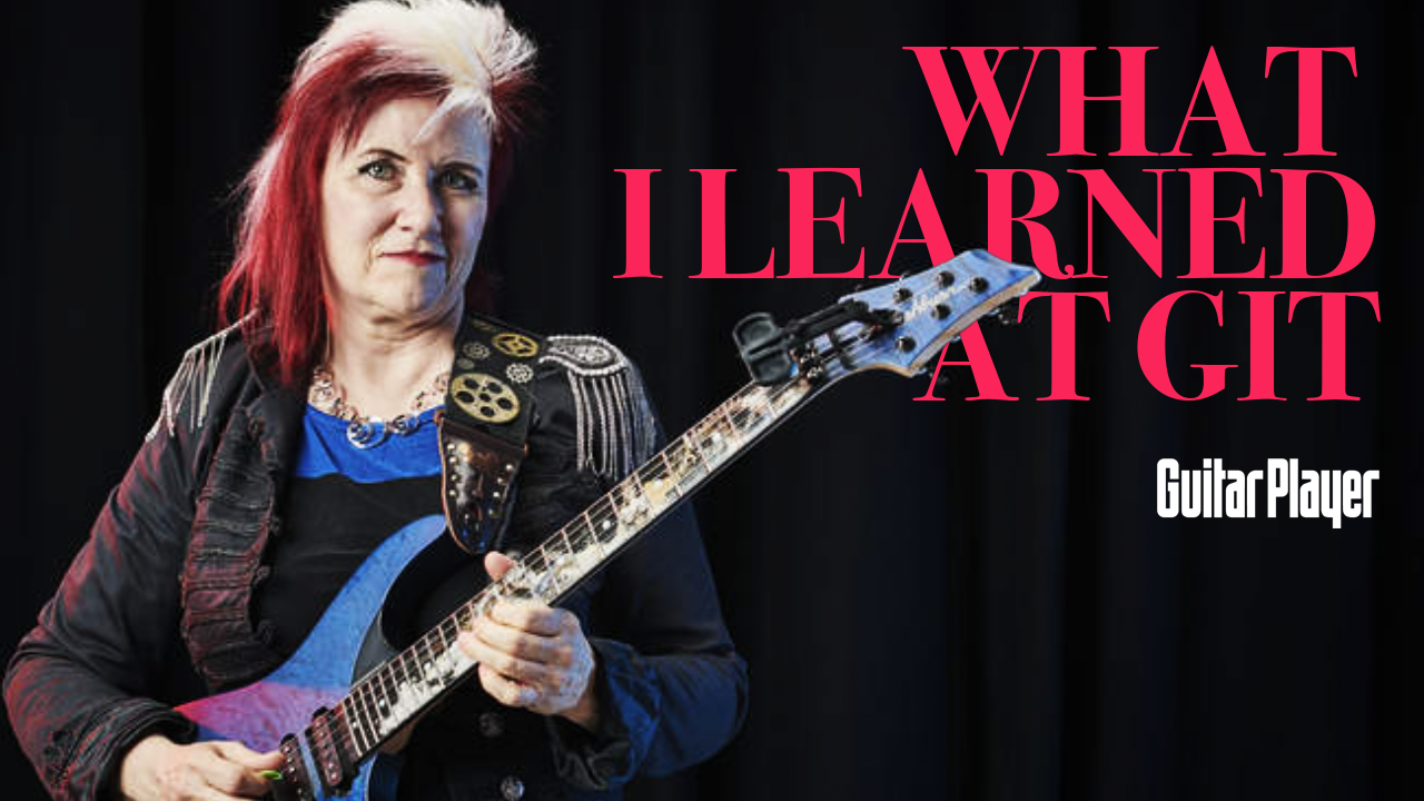 A picture of Jennifer Batten with electric guitar