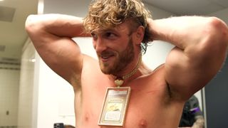 Logan Paul wearing the most expensive Pokemon Card