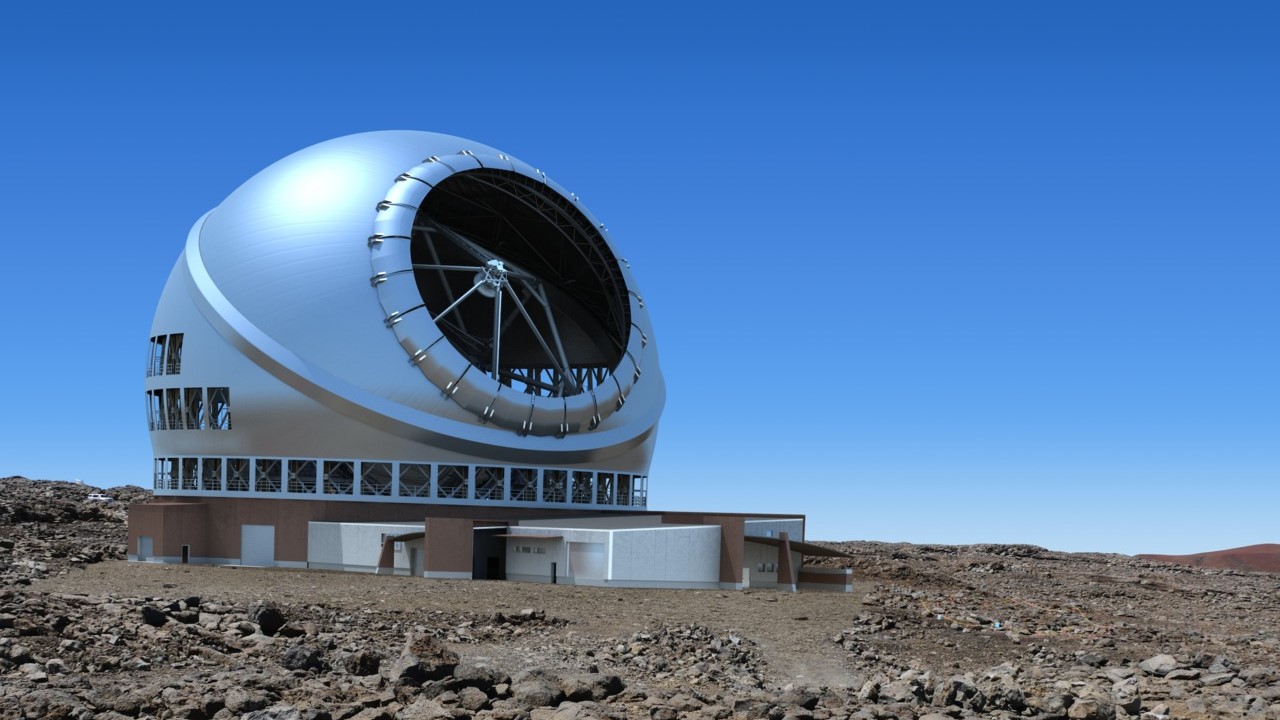 An artist's illustration of the Thirty-Meter Telescope (TMT) atop Maunakea.