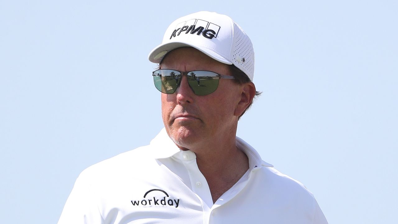 Phil Mickelson stares into the distance at the Saudi International