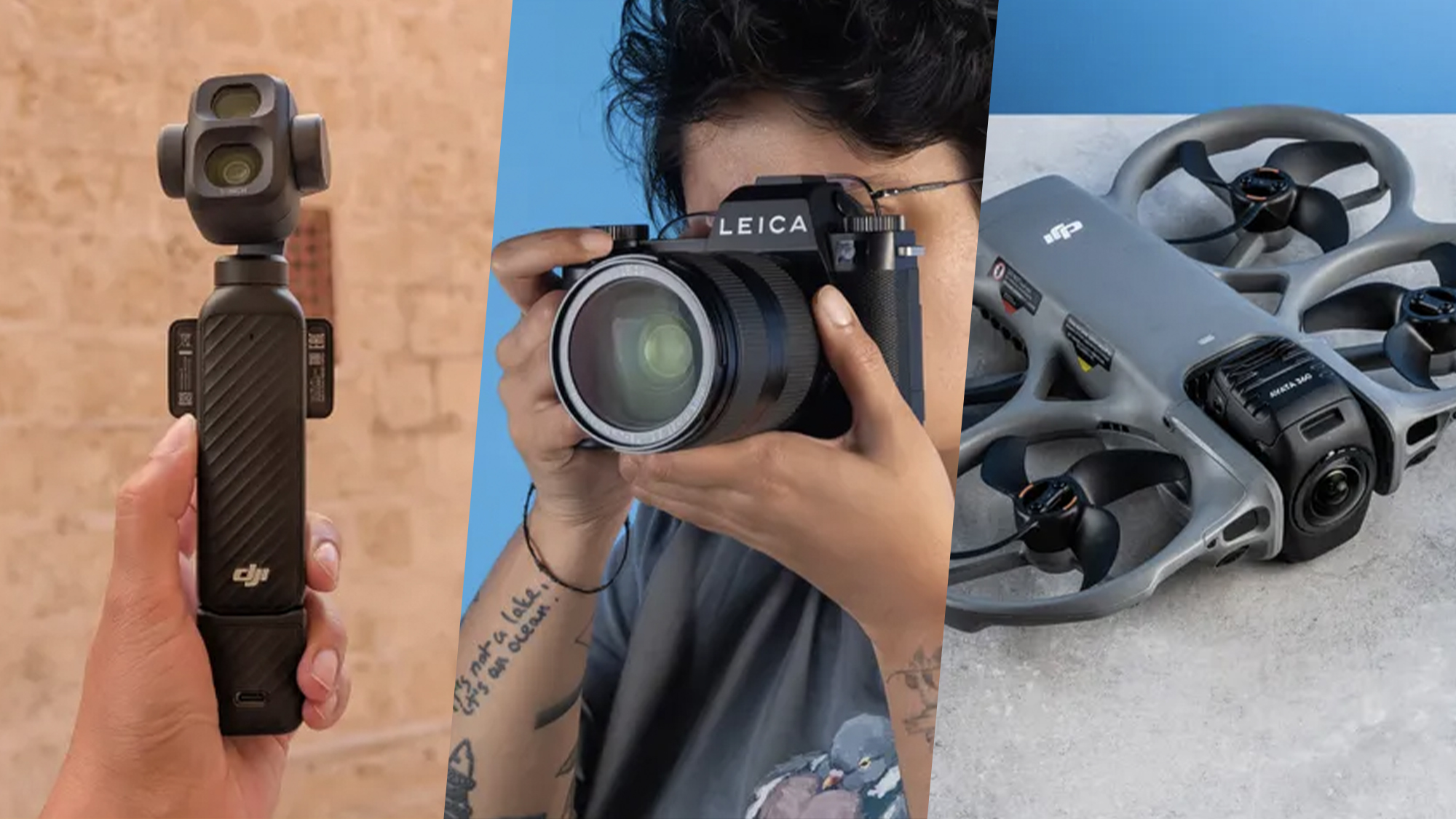 A DJI Osmo Pocket 4P, Leica SL3-P, DJI Avata 360
