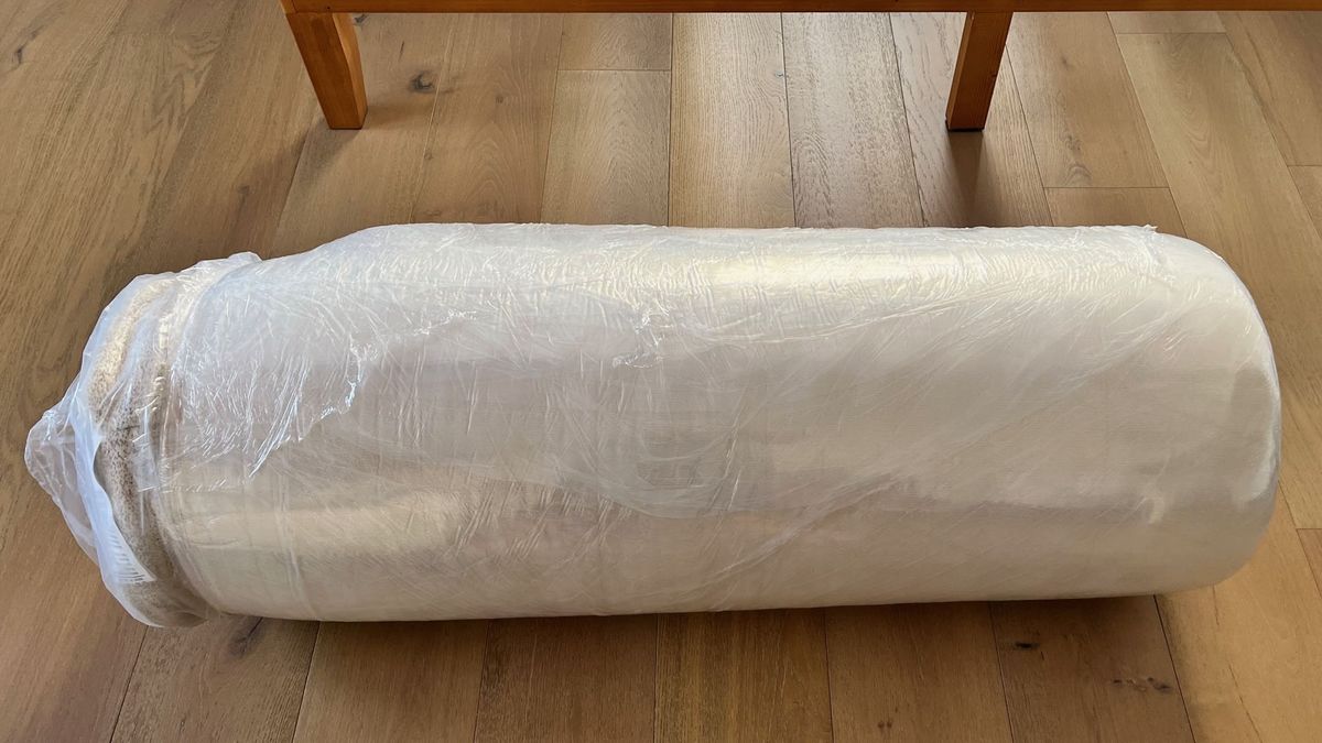 Birch Natural mattress rolled and wrapped in plastic