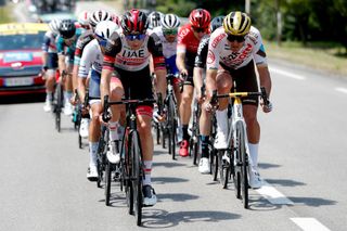 LE SAPPEYENCHARTREUSE FRANCE JUNE 04 Sven Erik Bystrom of Norway and UAE Team Emirates Greg Van Avermaet of Belgium and AG2R Citren Team in breakaway during the 73rd Critrium du Dauphin 2021 Stage 6 a 1672km stage from LoriolsurDrome to Le SappeyenChartreuse 1003m UCIworldtour Dauphin dauphine on June 04 2021 in Le SappeyenChartreuse France Photo by Bas CzerwinskiGetty Images