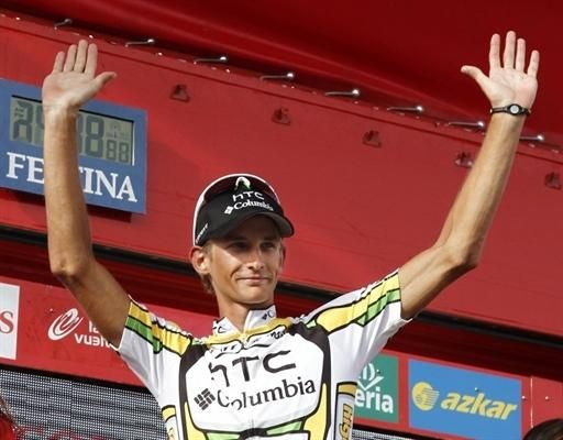 Peter Velits took his first win for HTC-Columbia in the Vuelta's stage 17 time trial