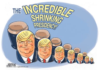 Political cartoon U.S. Trump nesting dolls shrinking presidency