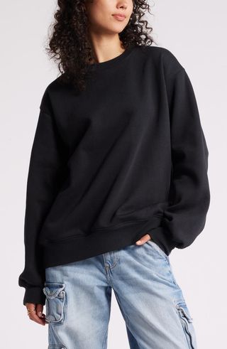 Fleece Detail Oversize Crewneck Sweatshirt