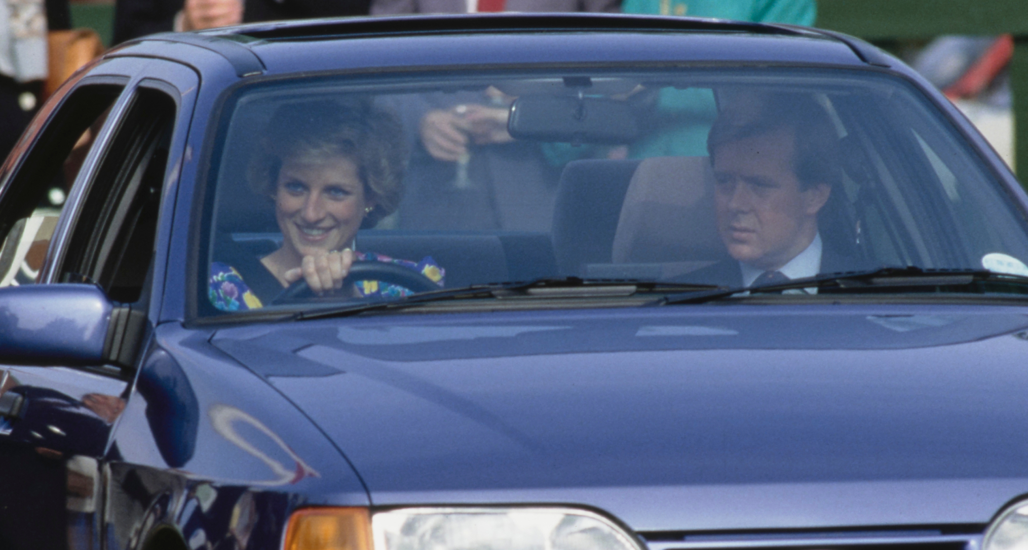 Princess Diana driving a car