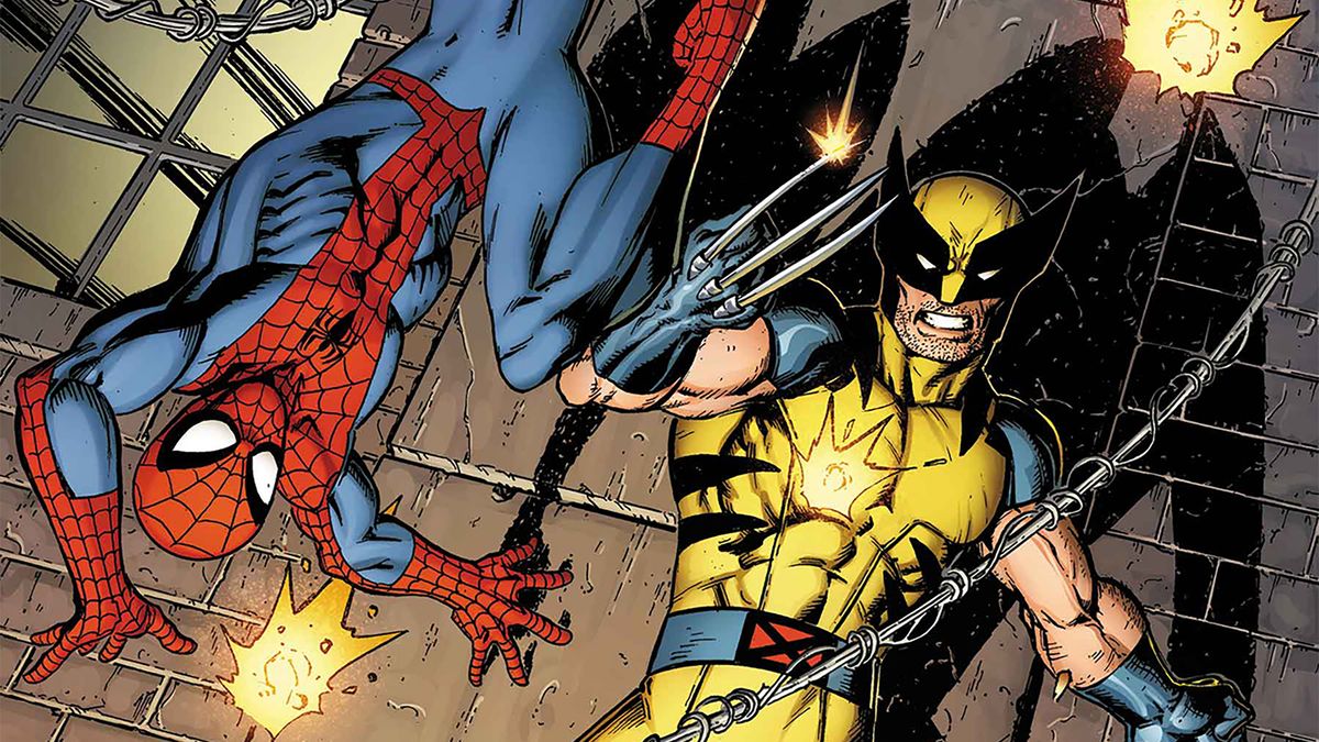 Spider-Man &amp; Wolverine #1 cover by Mark Bagley, showing Spider-Man and Wolverine leaping into action avoiding gunfire.