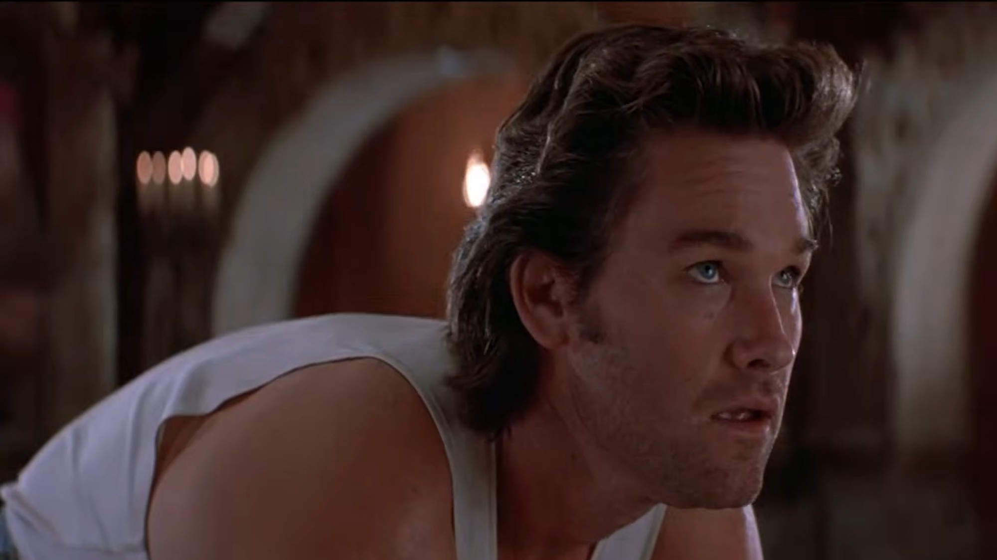 Kurt Russell staring up in Big Trouble in Little China