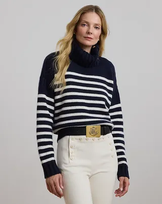 Striped Wool Blend Turtleneck Sweater