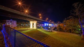 The Jamestown Bridge in New York is brought to life in vibrant colors by Vari-Lite. 