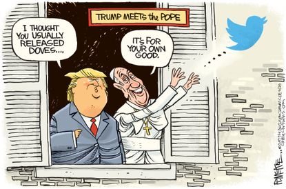 Political cartoon U.S. Trump meets Pope Twitter