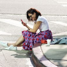 Sitting, Beauty, Leg, Snapshot, Human leg, Hairstyle, Footwear, Fashion, Street, Street fashion, 