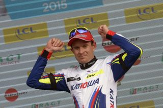 Team Katusha's Alexander Kristoff on the podium.