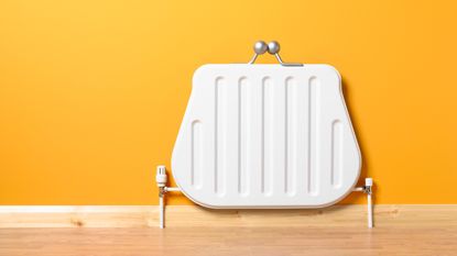 Wondering when to turn the heating on? Saving money on your energy bills, represented by a purse shaped radiator.