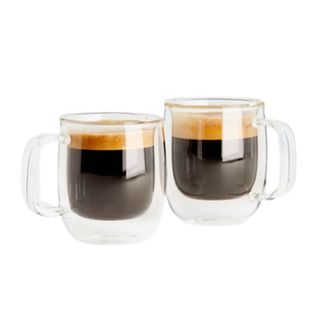 Two glass double walled Zwilling Sorrento Plus mugs filled with coffee