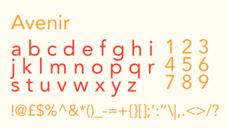 Orange and red text displaying the sans serif font Avenir on a cream background.