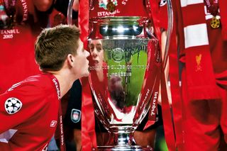 Steven Gerrard kisses the Champions League trophy after the Reds' win over AC Milan in Istanbul in 2005.